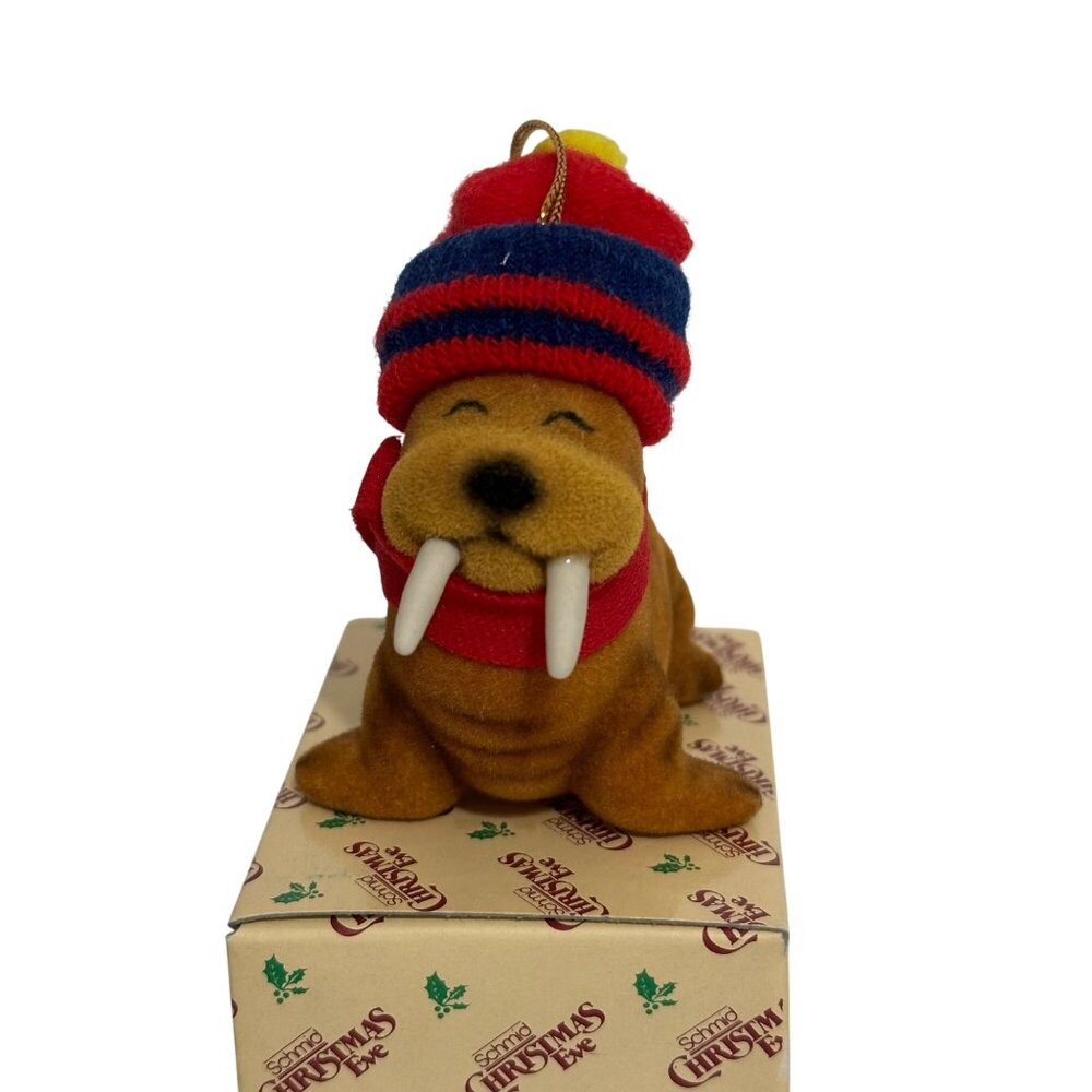 Schmid Christmas Eve Walrus Ornament With Hat & Scarf 1985 Made In Japan